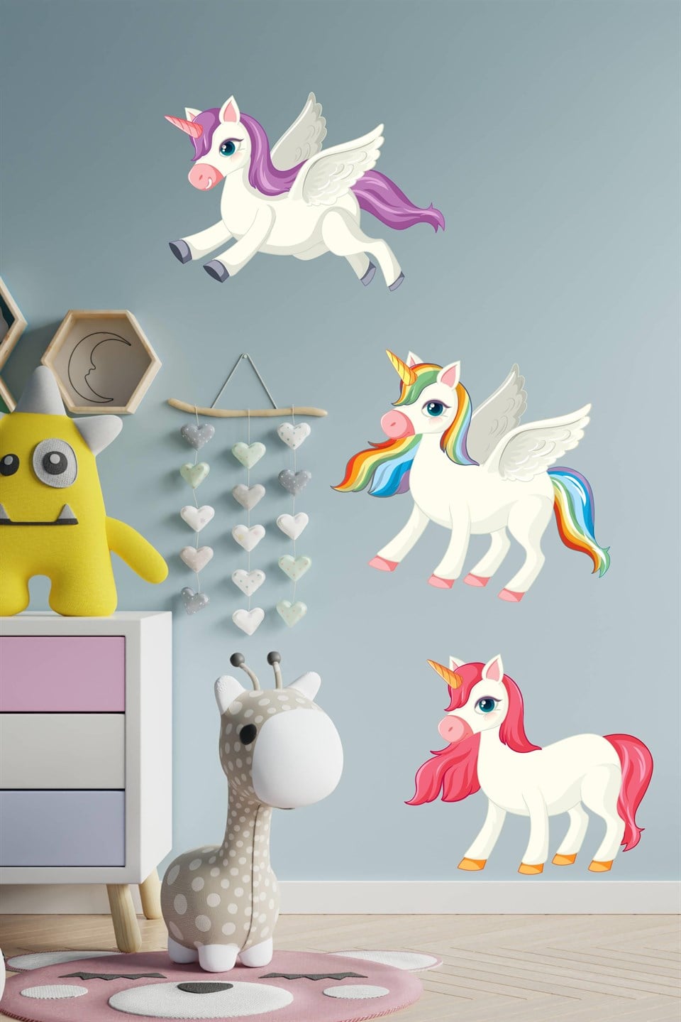 Sevimli Pony 3lü Sticker Seti-Çocuk Bebek Odası Sticker