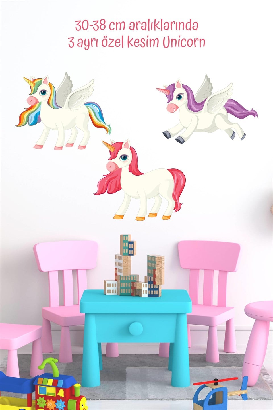 Sevimli Pony 3lü Sticker Seti-Çocuk Bebek Odası Sticker