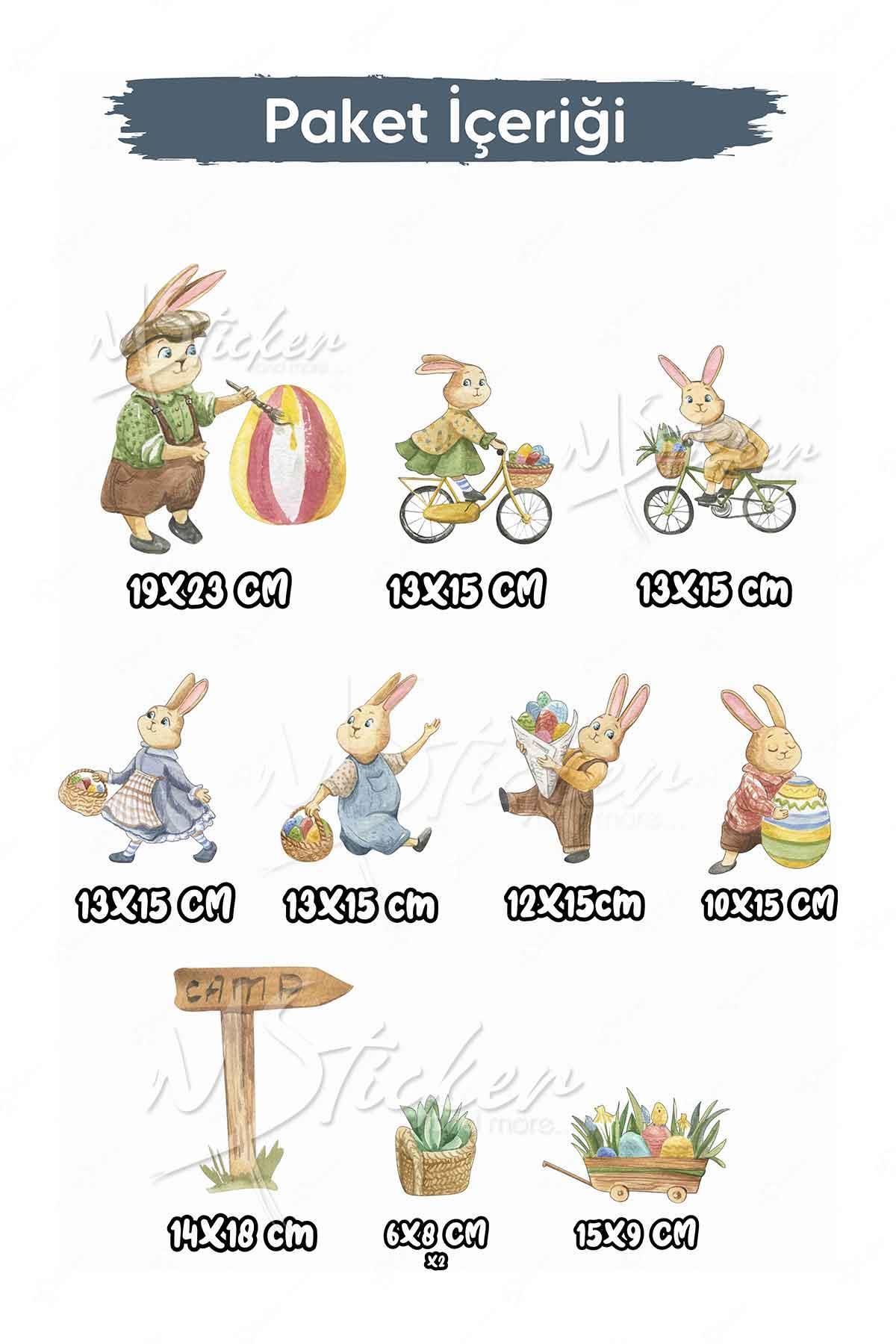 Sevimli Tavşan Ailesi Sticker Seti, Eğlenceli Tavşanlar Ağaçlar ve Çiçekler Çocuk Bebek Odası Stick
