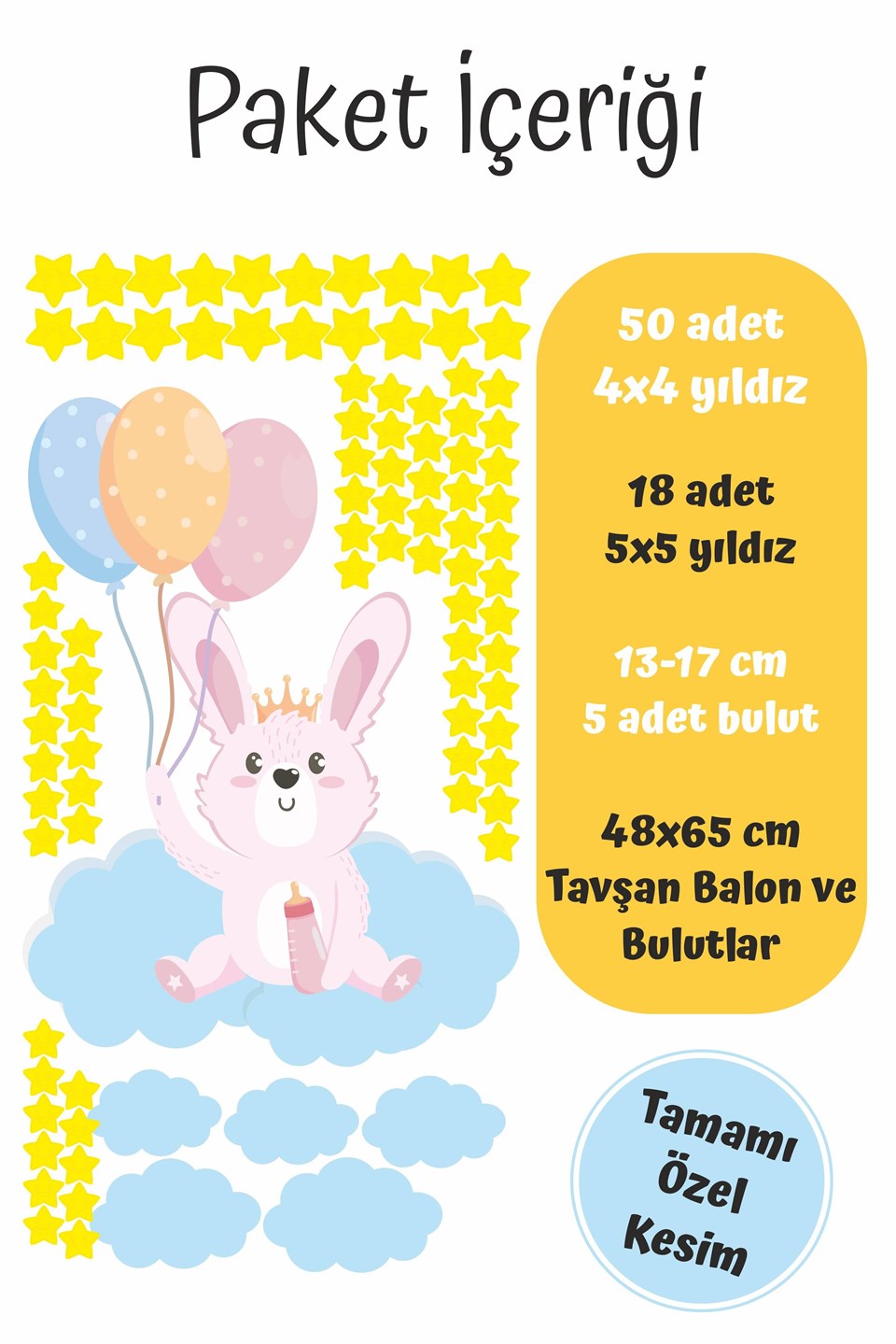 Sevimli Tavşan Bulutlar ve Yıldızlar Çocuk Bebek Odası Sticker