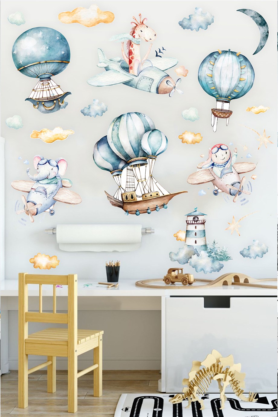 Sevimli Uçan Balonlar Bulutlar Ve Hayvanlar Çocuk Bebek Odası Sticker Seti