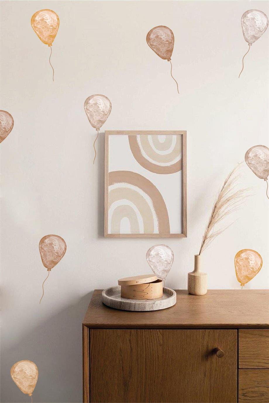Soft Kahve Tonlarda Uçan Balonlar Çocuk Odası Dekorasyon Sticker Seti