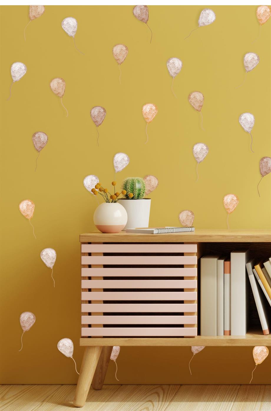 Soft Kahve Tonlarda Uçan Balonlar Çocuk Odası Dekorasyon Sticker Seti