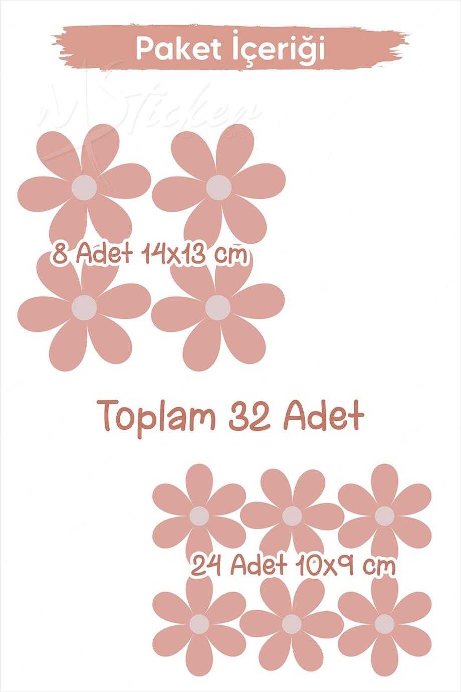 Soft Pembe Çiçekler Cam Duvar Sticker Seti 