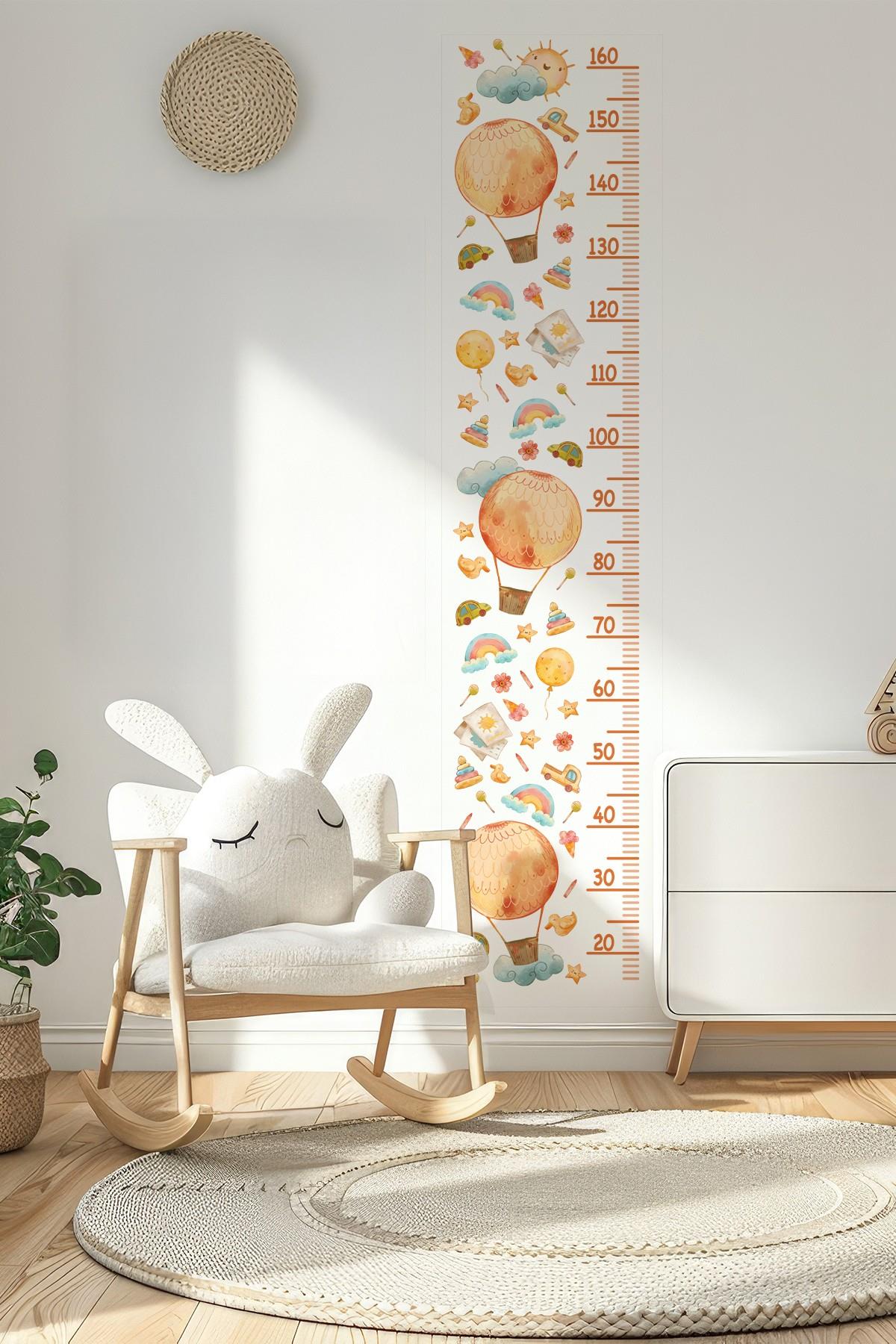 Soft Renkler Çocuk Figürleriyle Dolu Boy Cetveli Boy Ölçer Sticker Şeffaf Zeminli Duvara Uyumlu