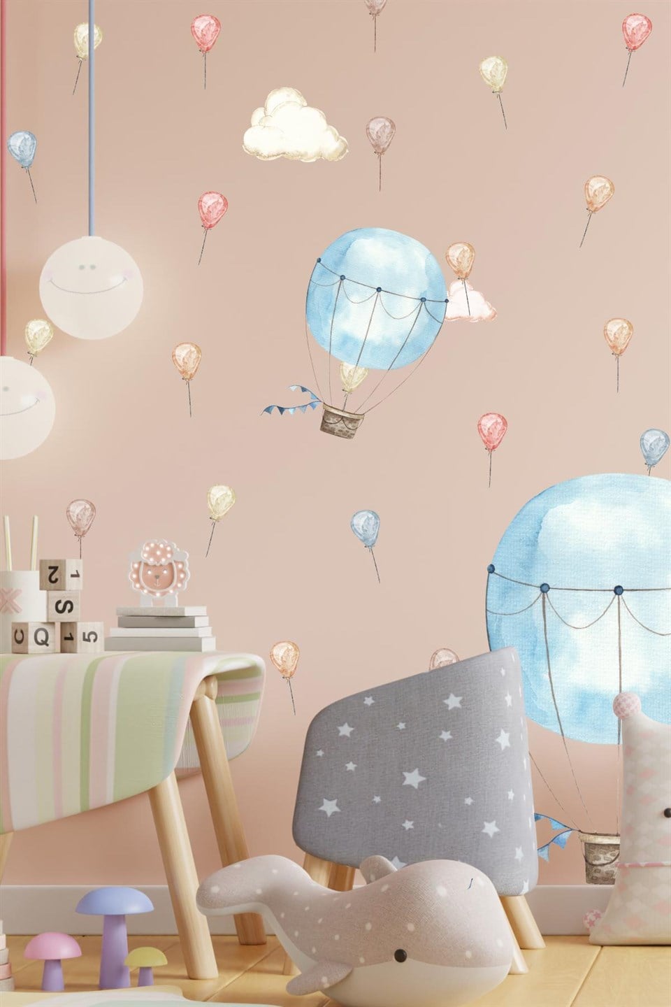 Soft Renklerde Uçan Balonlar Seti Çocuk Bebek Odası Sticker Seti