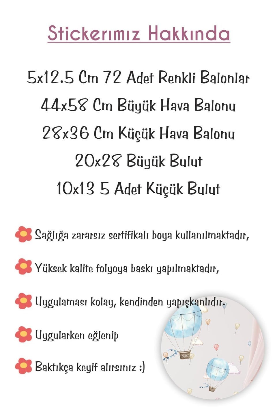 Soft Renklerde Uçan Balonlar Seti Çocuk Bebek Odası Sticker Seti