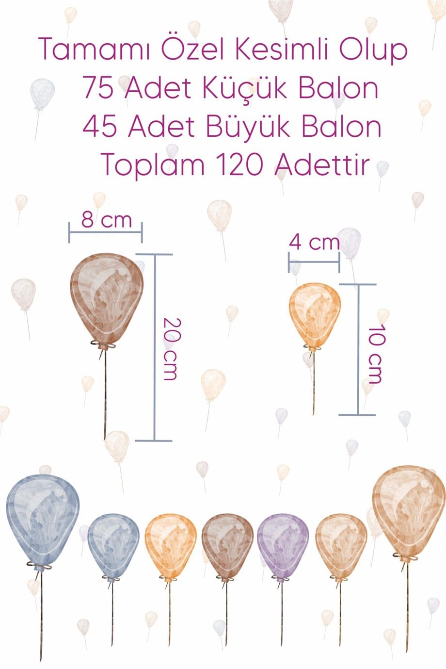 Suluboya Desenli Balonlar Çocuk Bebek Odası Dekorasyon Sticker Seti