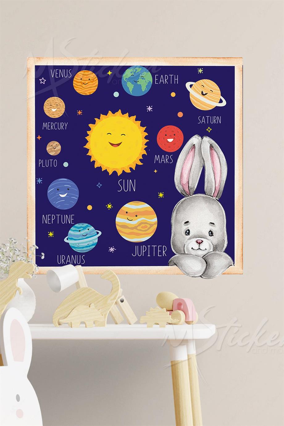 Tavşanlı Gezegen Sticker Seti 30x30 cm Cam Duvar Sticker Seti