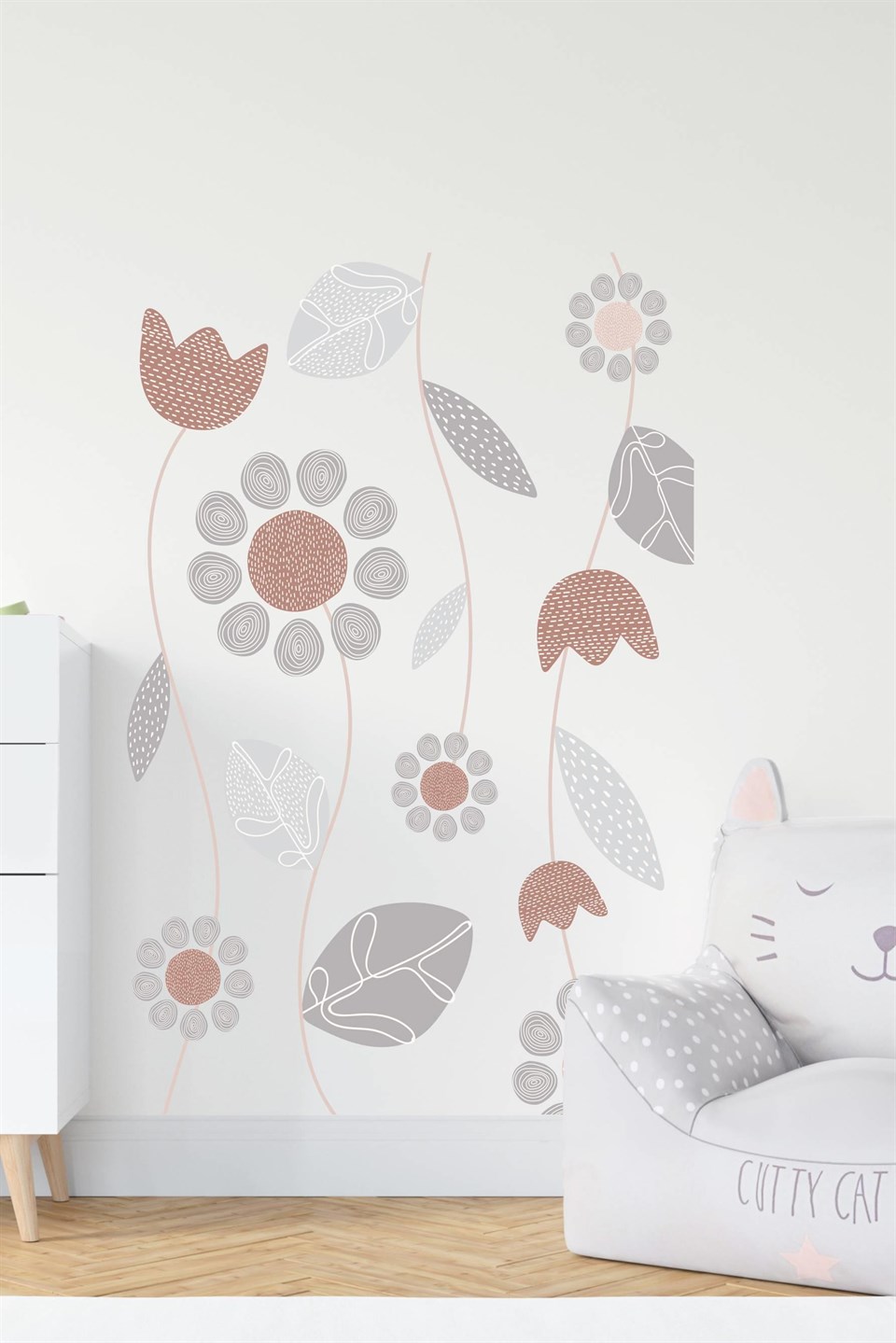 Topak Rengi Tonlarında Dallar ve Çiçekler Duvar Stickerı