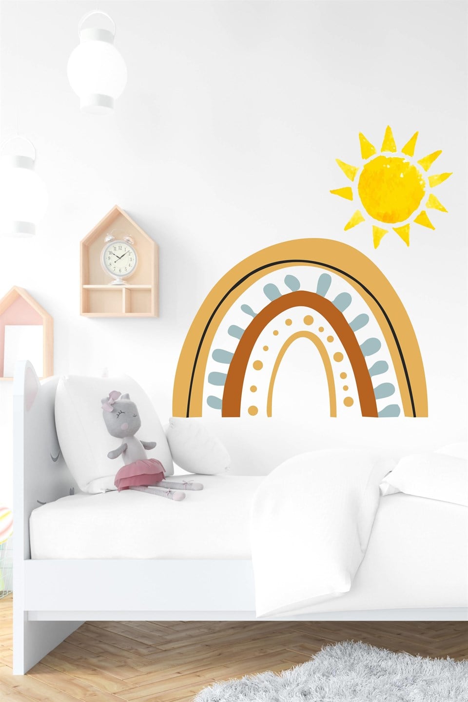 Toprak Tonlarında Gökkuşağı ve Güneş Çocuk Odası Duvar Sticker