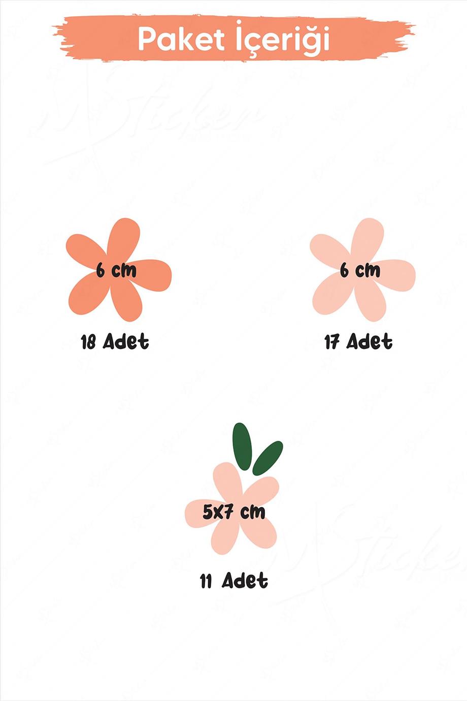 Turuncu Çiçekler Çocuk Bebek Odası Duvar Cam Sticker Seti