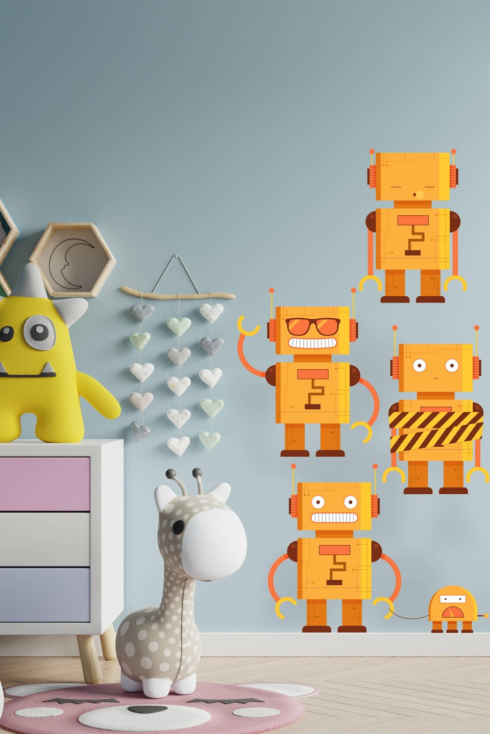 Turuncu Robot Adamlar Sticker Seti-Çocuk Bebek Odası Sticker
