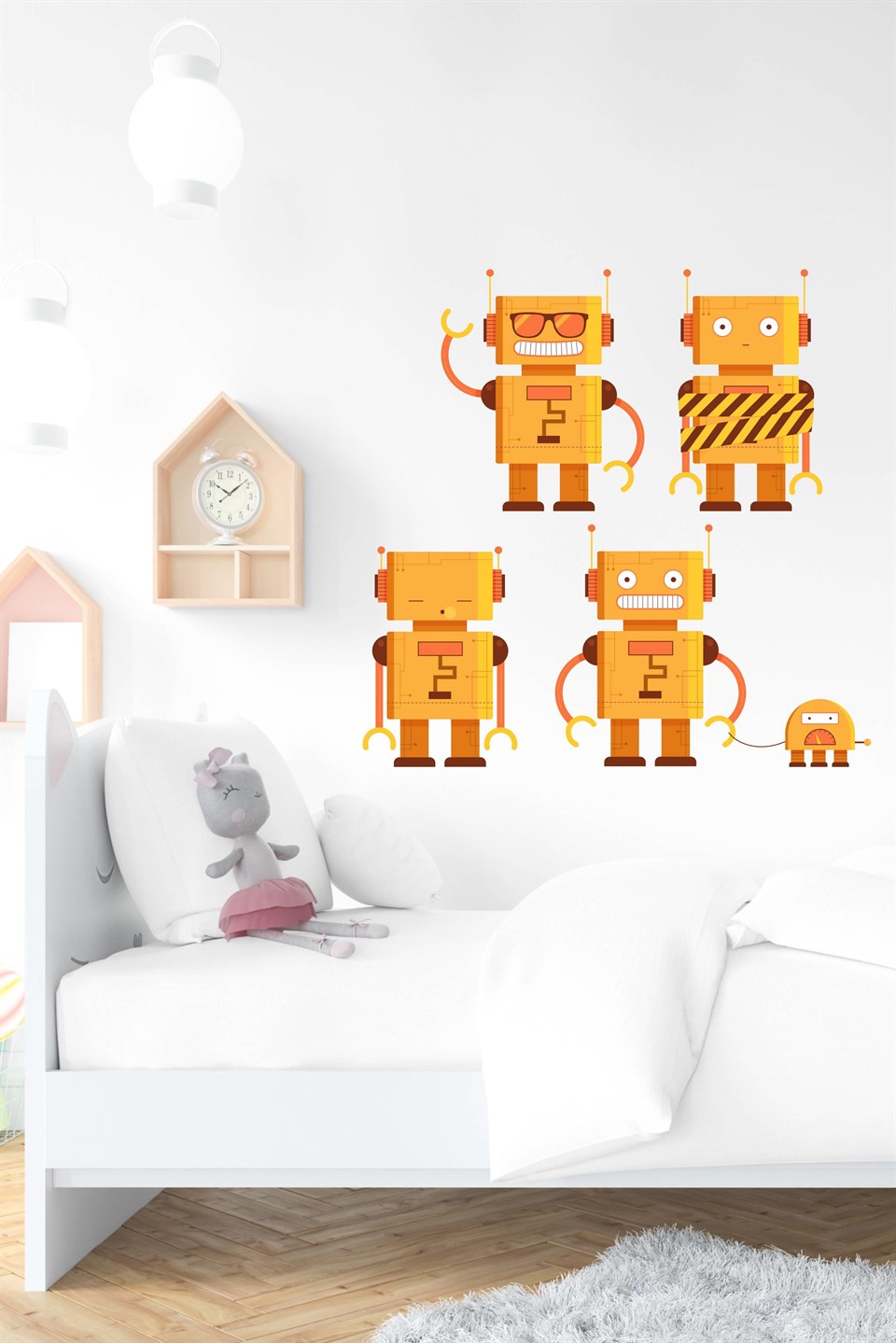 Turuncu Robot Adamlar Sticker Seti-Çocuk Bebek Odası Sticker