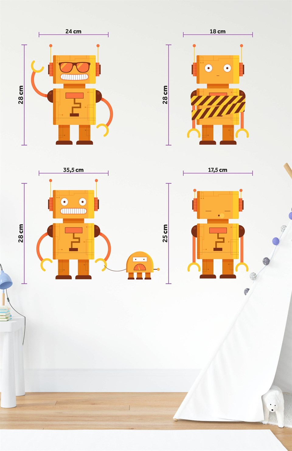 Turuncu Robot Adamlar Sticker Seti-Çocuk Bebek Odası Sticker