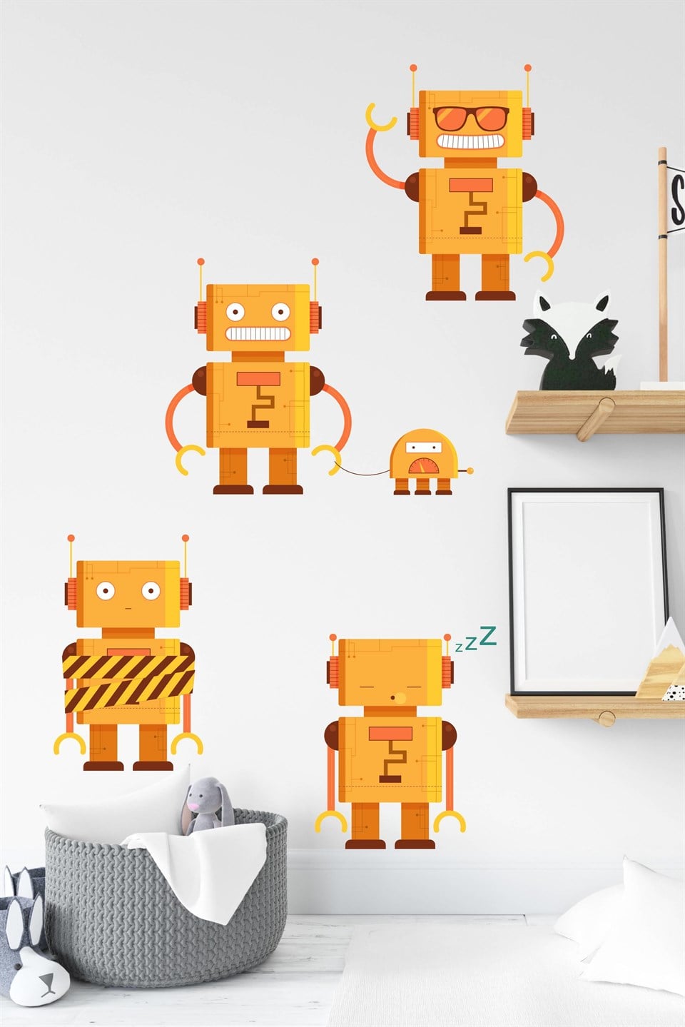 Turuncu Robot Adamlar Sticker Seti-Çocuk Bebek Odası Sticker