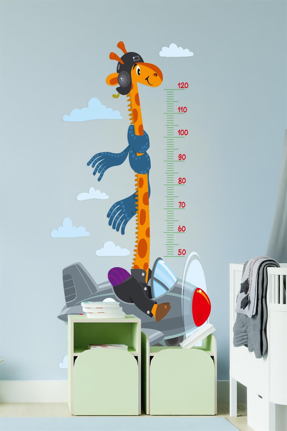 Uçakta Uçan Zürafa Figürlü Çocuk Odası Duvar Sticker