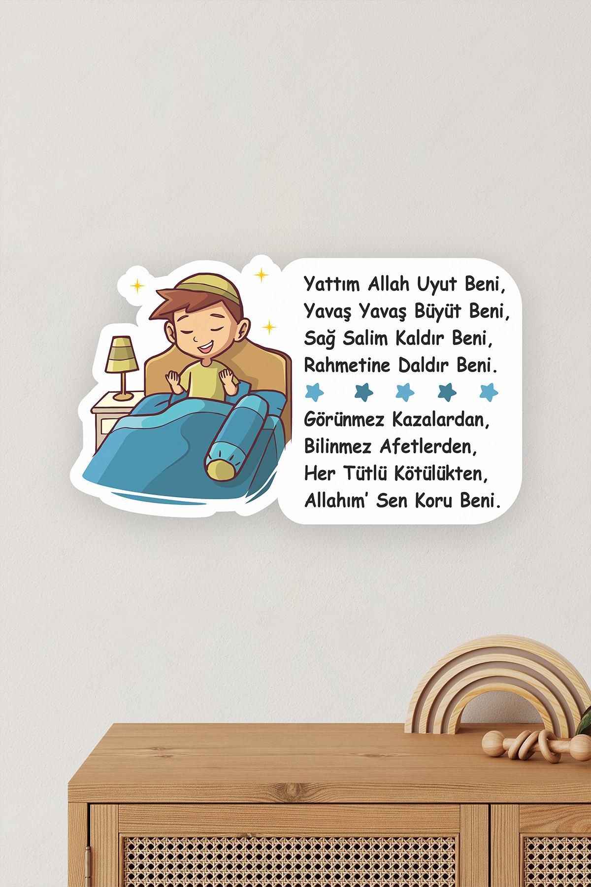 Uyku Duası Erkek Çocuklu Uyku Öncesi Yatak Duası Cam Duvar Kapı Sticker Seti