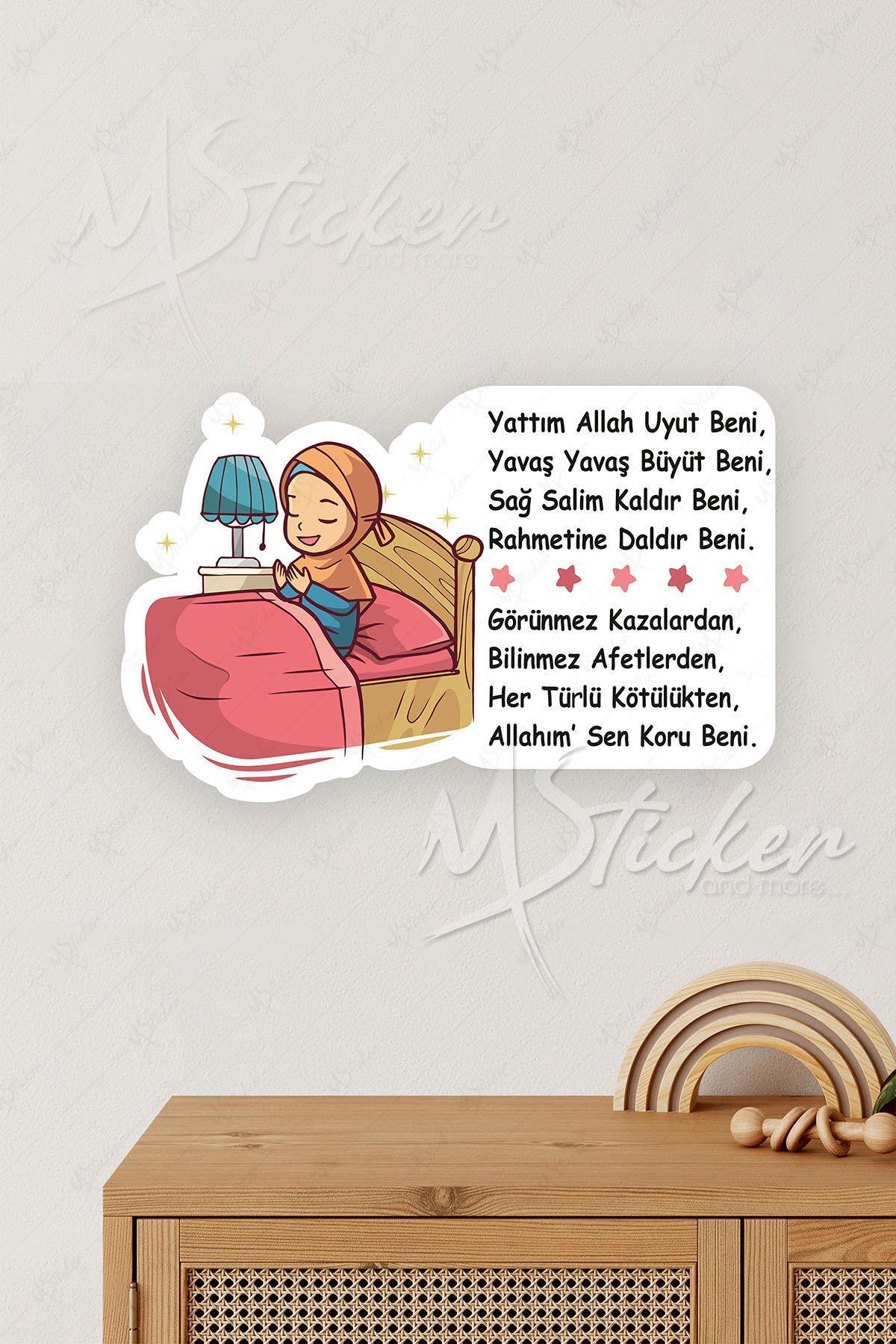 Uyku Duası Kız Çocuklu Uyku Öncesi Yatak Duası Cam Duvar Kapı Sticker Seti