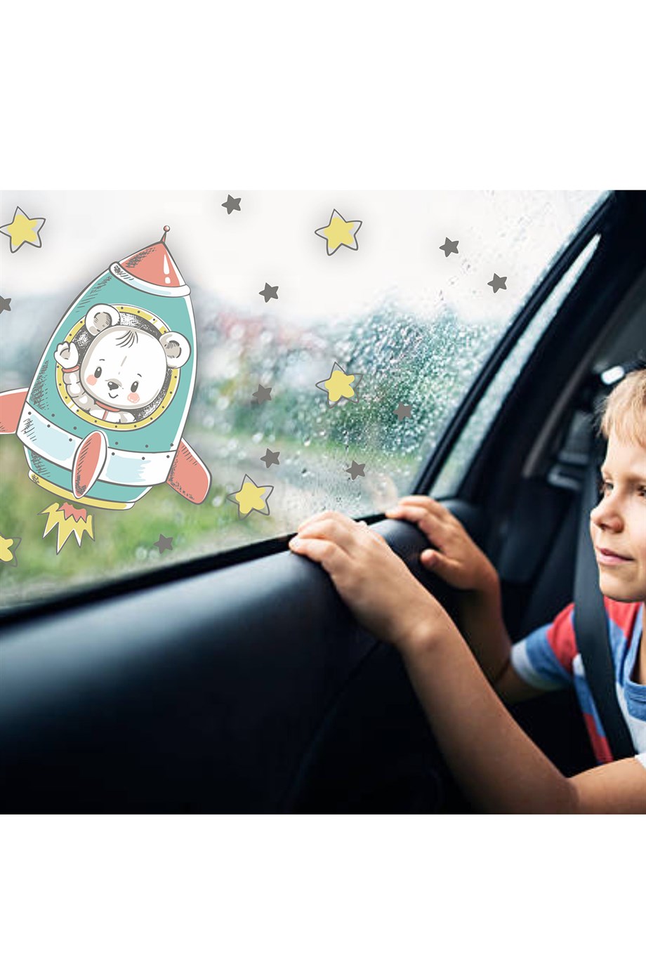 Uzay Mekiğinde Sevimli Ayıcık Araba Camı Sticker-çocuklar Için Yolculuk Stickerı