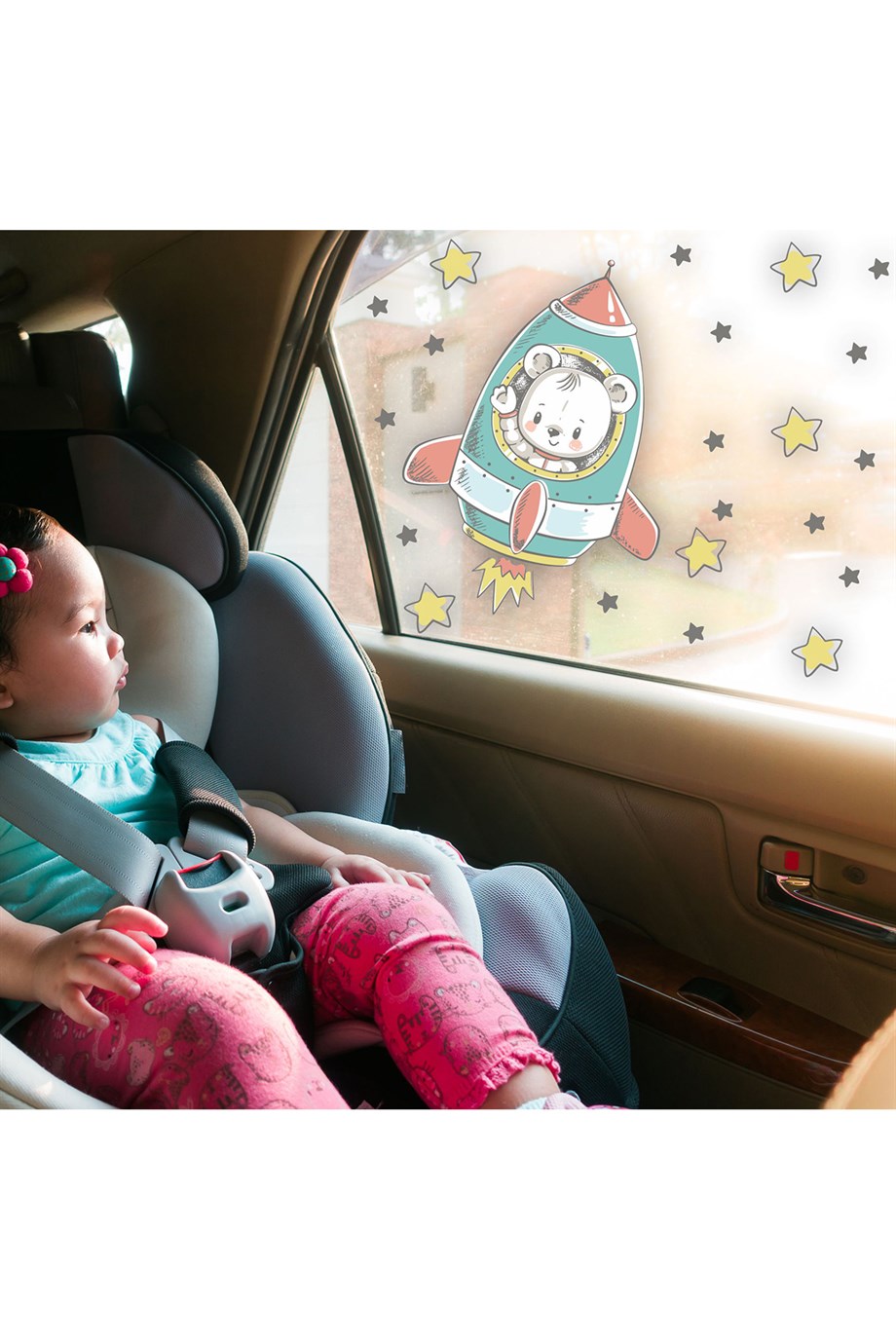 Uzay Mekiğinde Sevimli Ayıcık Araba Camı Sticker-çocuklar Için Yolculuk Stickerı
