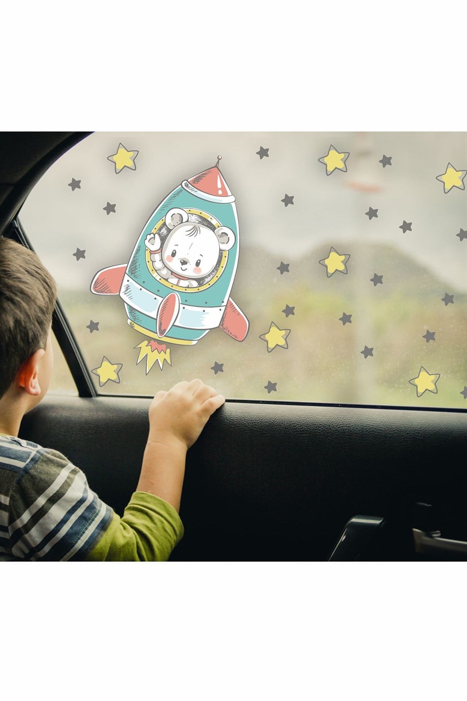 Uzay Mekiğinde Sevimli Ayıcık Araba Camı Sticker-çocuklar Için Yolculuk Stickerı