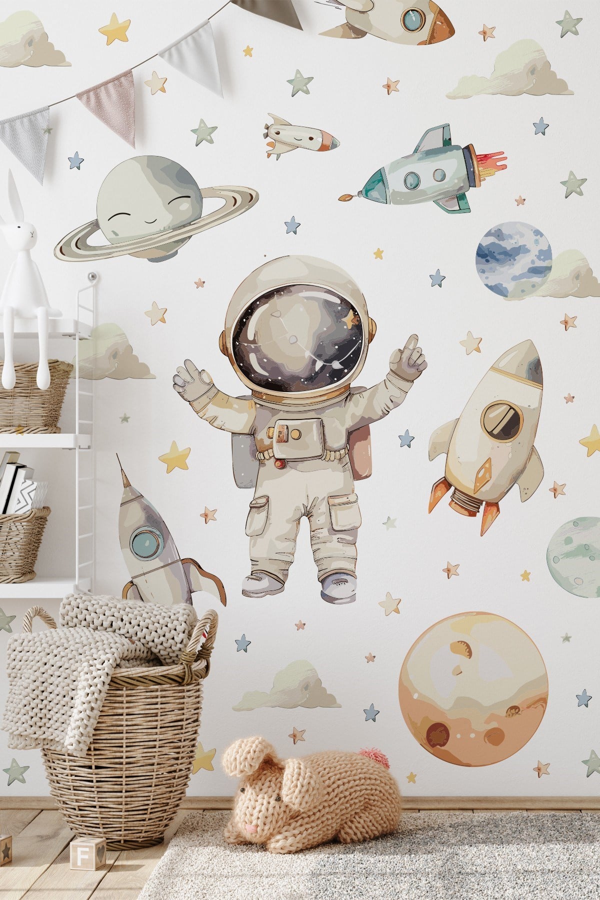 Uzay Temalı Duvar Sticker Seti 165 Parça – Astronot, Roket, Gezegen Çocuk Odası Duvar | Büyük Boy