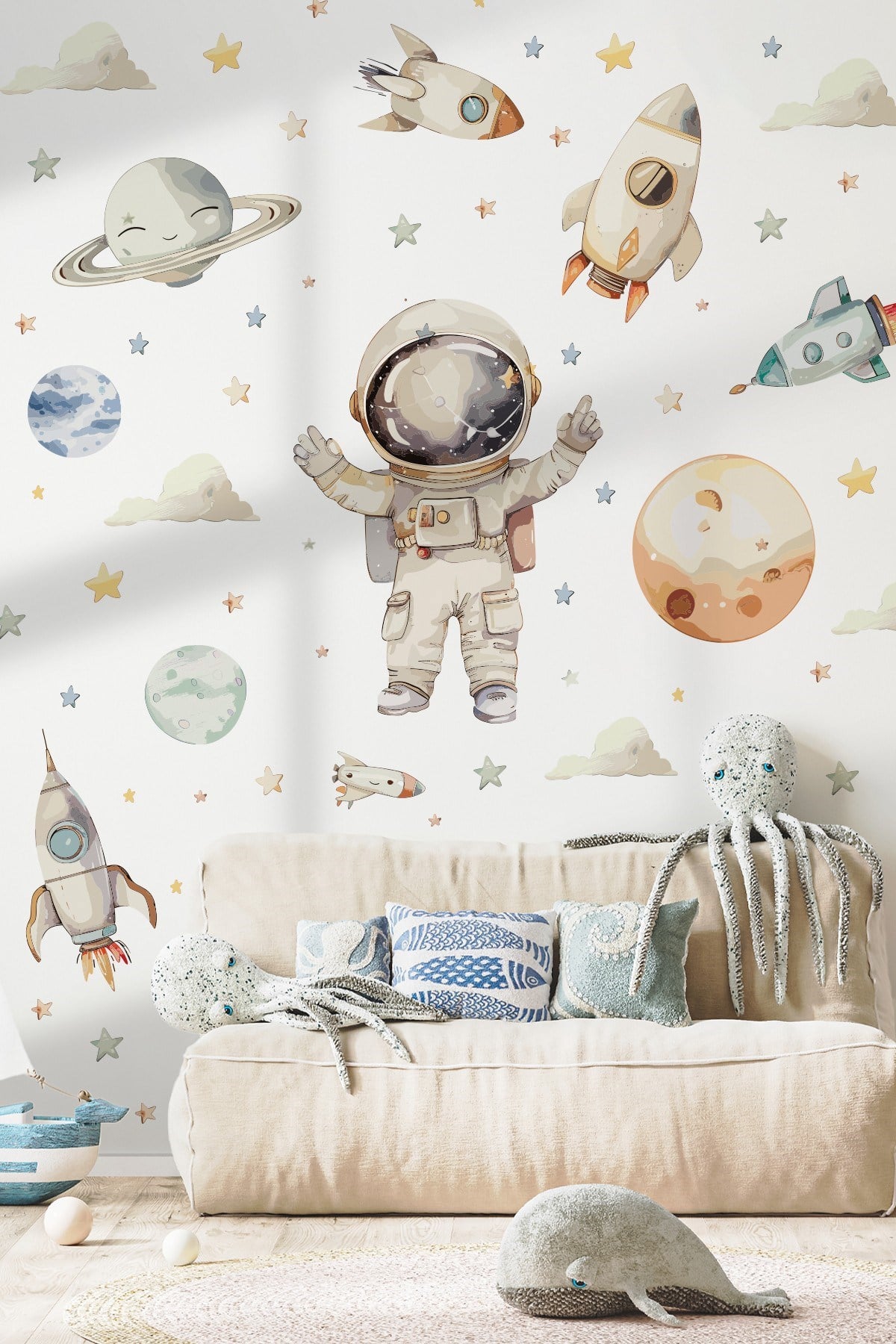Uzay Temalı Duvar Sticker Seti 165 Parça – Astronot, Roket, Gezegen Çocuk Odası Duvar | Büyük Boy