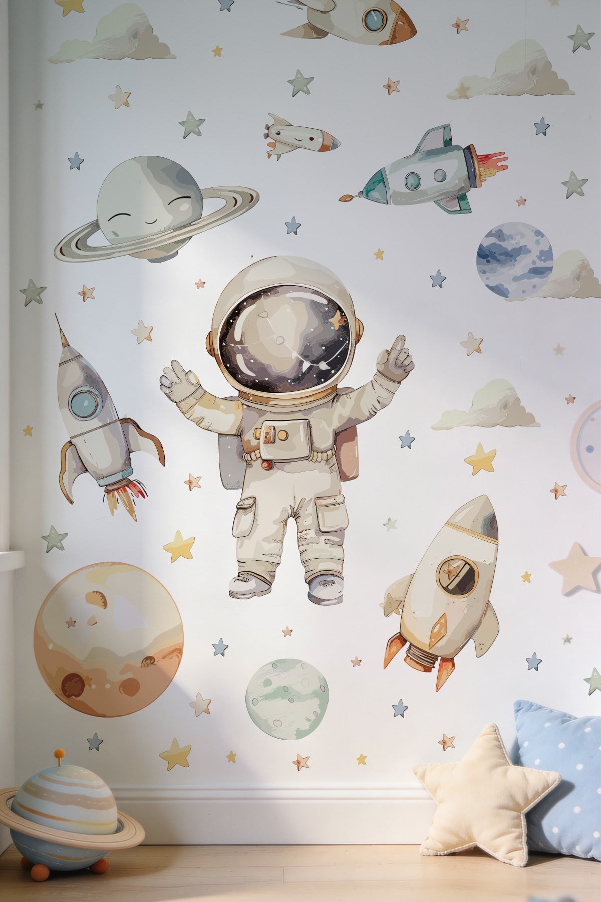 Uzay Temalı Duvar Sticker Seti 165 Parça – Astronot, Roket, Gezegen Çocuk Odası Duvar | Büyük Boy