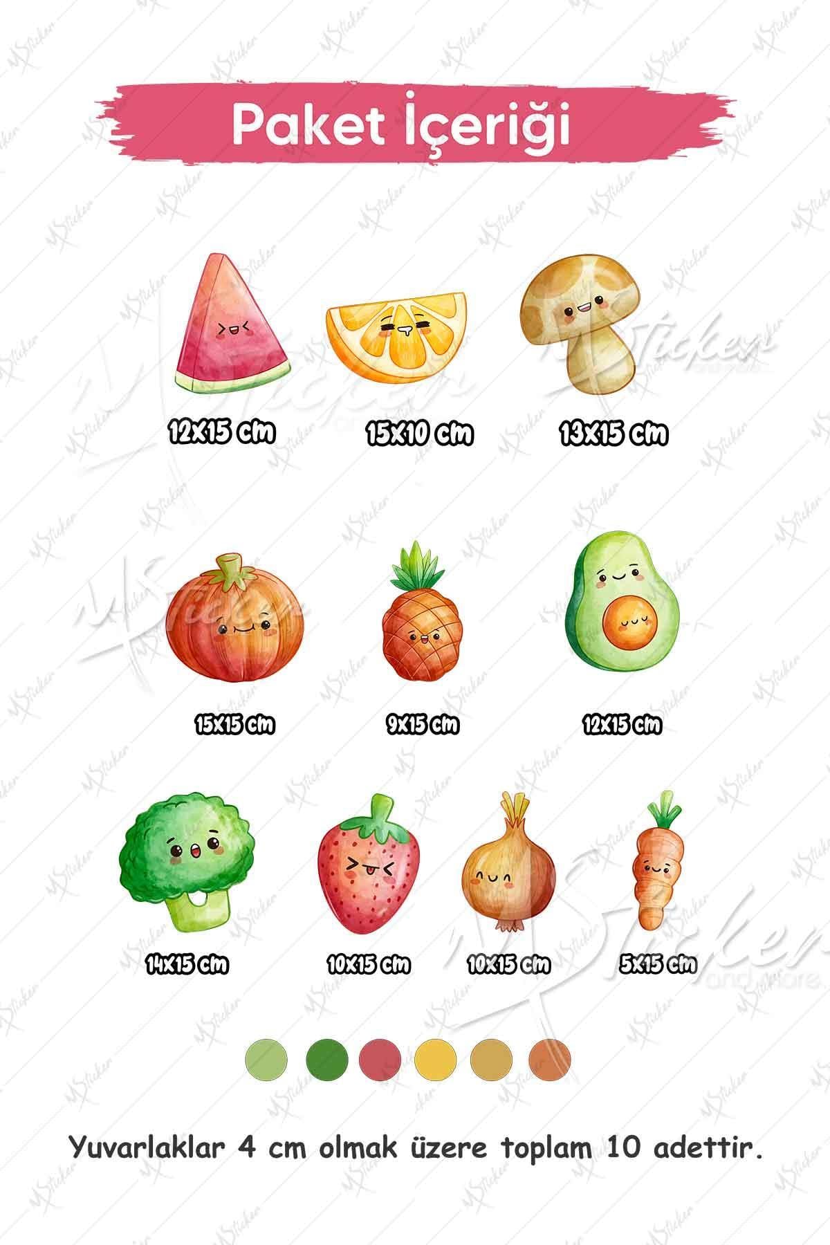 Sevimli Yiyecekler Çocuk Odası Kreş Cam Duvar Sticker Seti 