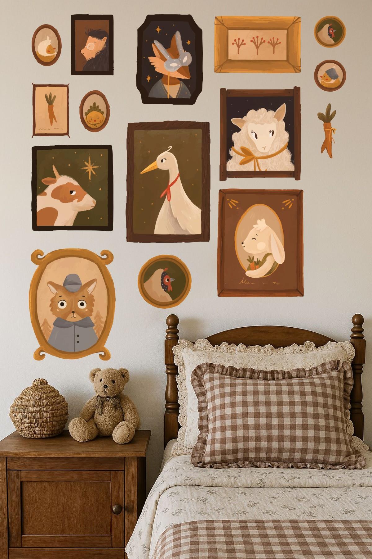 Vintage Pastoral Çerçeve Duvar Sticker Seti – 19 Parça Pastel Bahar Temalı Dekoratif Stickerlar