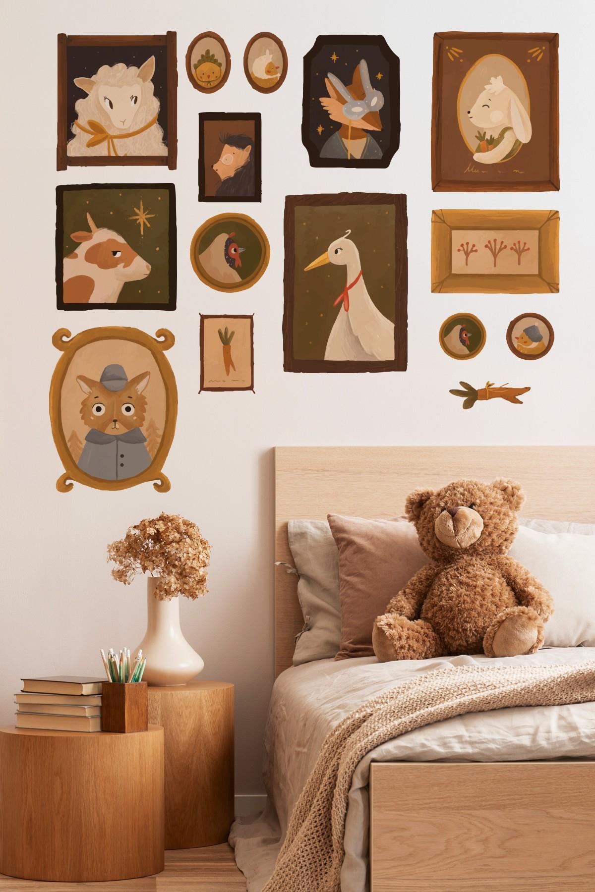 Vintage Pastoral Çerçeve Duvar Sticker Seti – 19 Parça Pastel Bahar Temalı Dekoratif Stickerlar