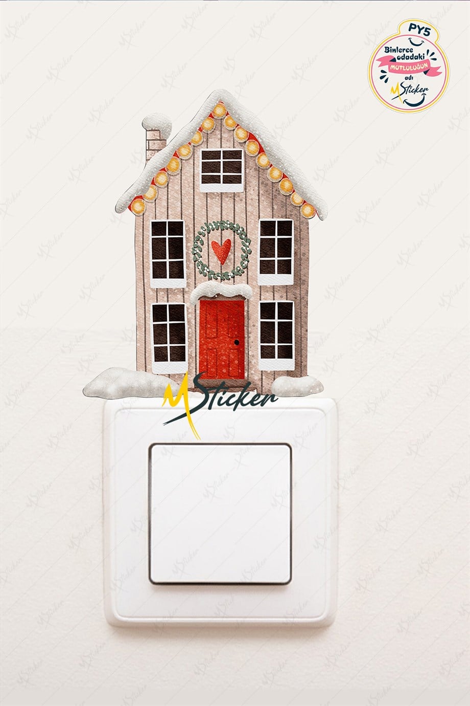 Yeni Yıl Sevimli Karlı Ev Priz Sticker - Yılbaşı Stickerı