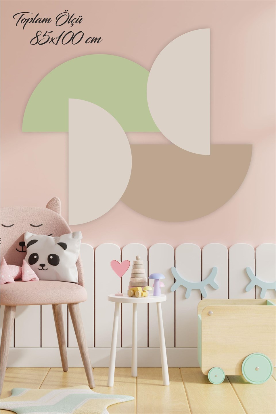 Yeşil Tonlarda Yarım Daireler Çocuk Bebek Odası Sticker Seti (85x