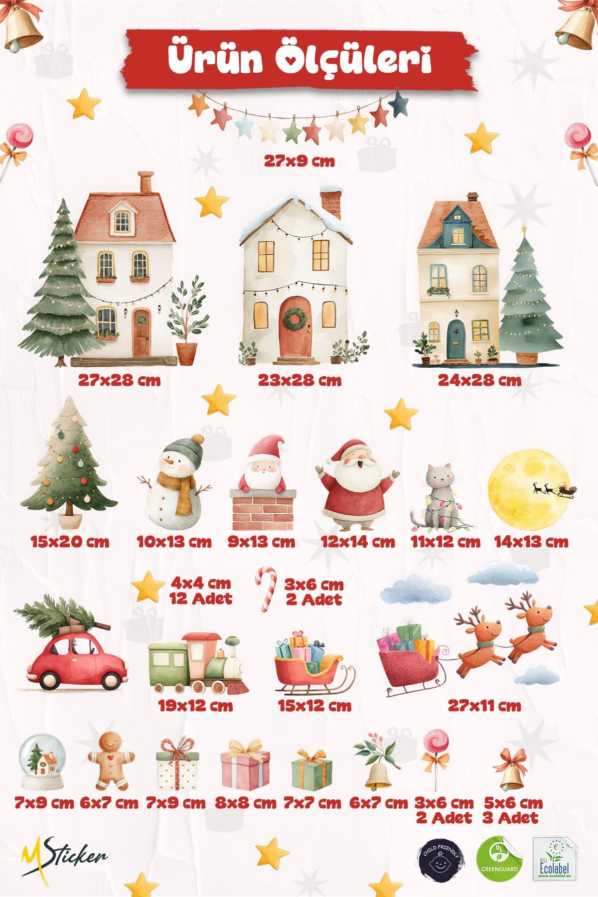 Yılbaşı Cam Sticker Seti – 35+ Parça | Büyük Boy Noel Pencere Süsleri | Çıkart & Yapıştır | Çocuk Odası – Salon – Vitrin