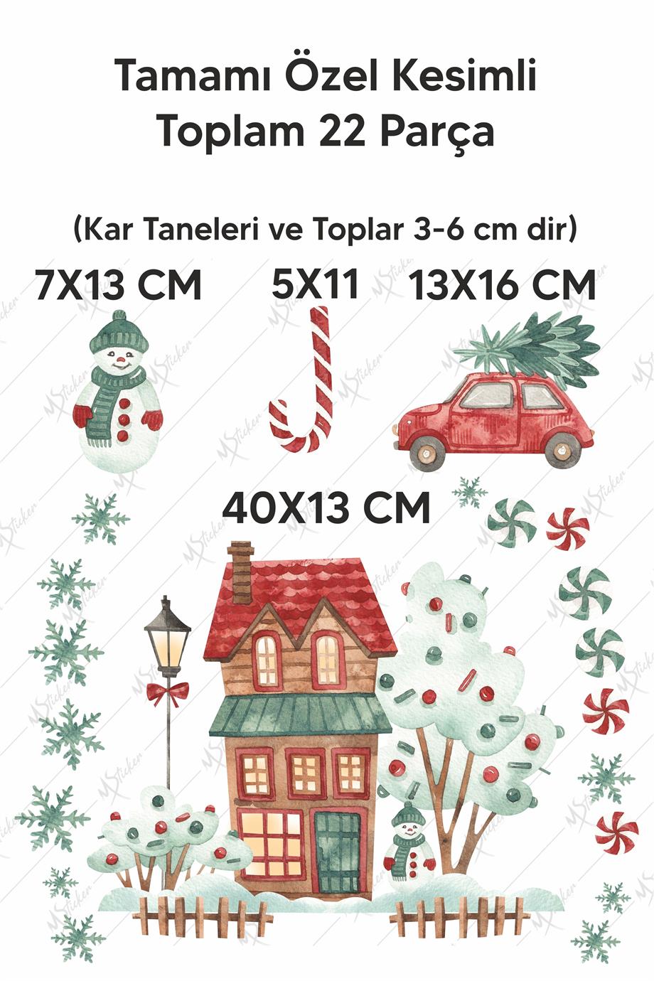 Yılbaşı Karlı Ev Ağaçlar Yeni Yıl Süsleri Çocuk Bebek Odası Sticker Seti