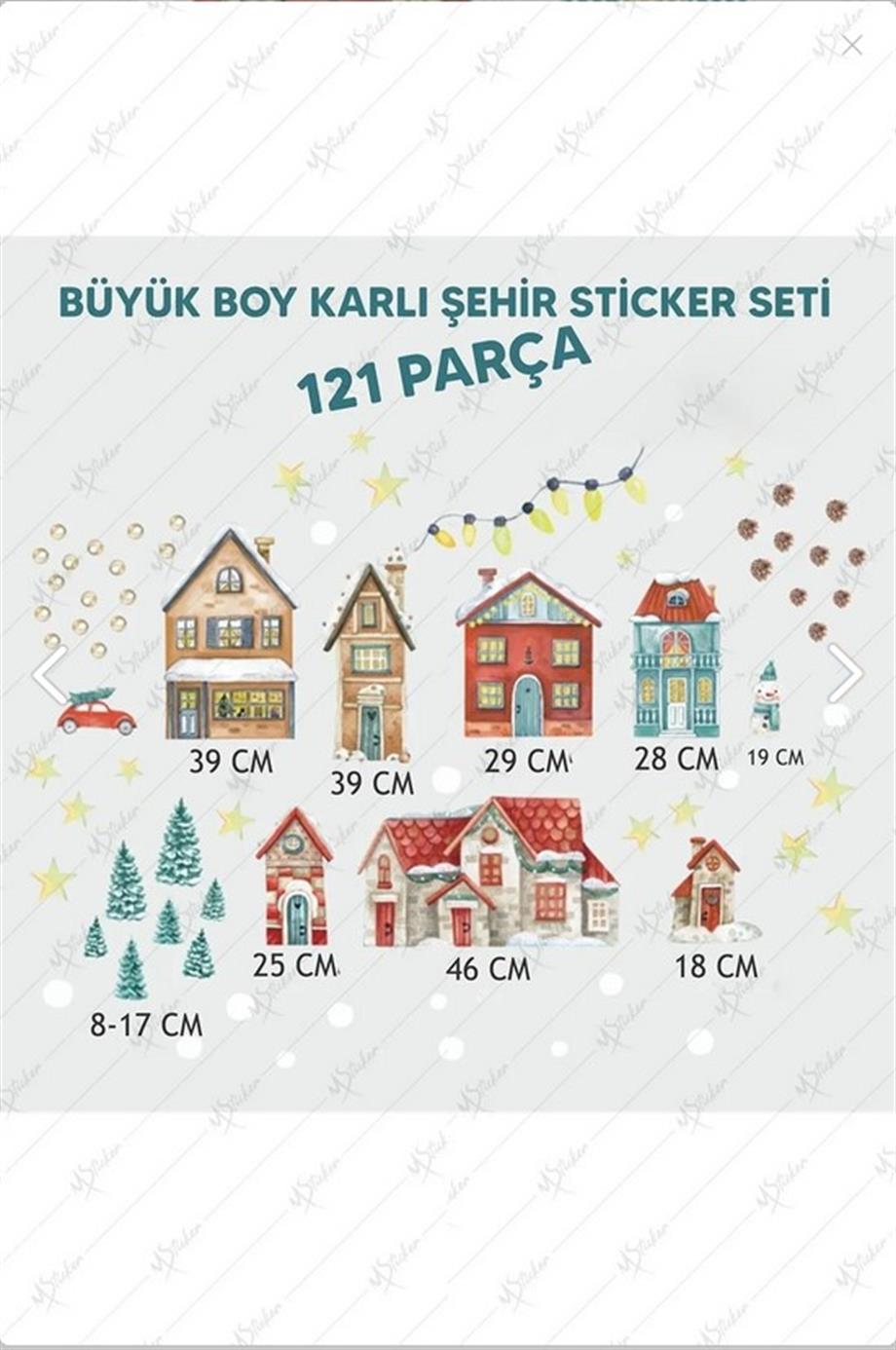 Yılbaşı Karlı Şehir BÜYÜK BOY Yeni Yıl Çocuk Bebek Odası Sticker Seti - Yılbaşı Süsü