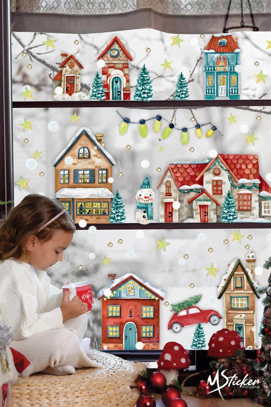 Yılbaşı Karlı Şehir Yeni Yıl Çocuk Bebek Odası Sticker Seti
