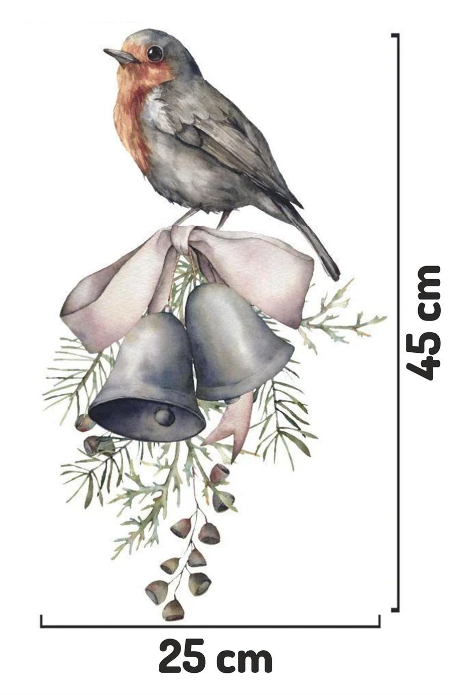 Yılbaşı Kış Çiçekleri ve Kuş Cam Duvar Sticker Seti (25x45 cm)