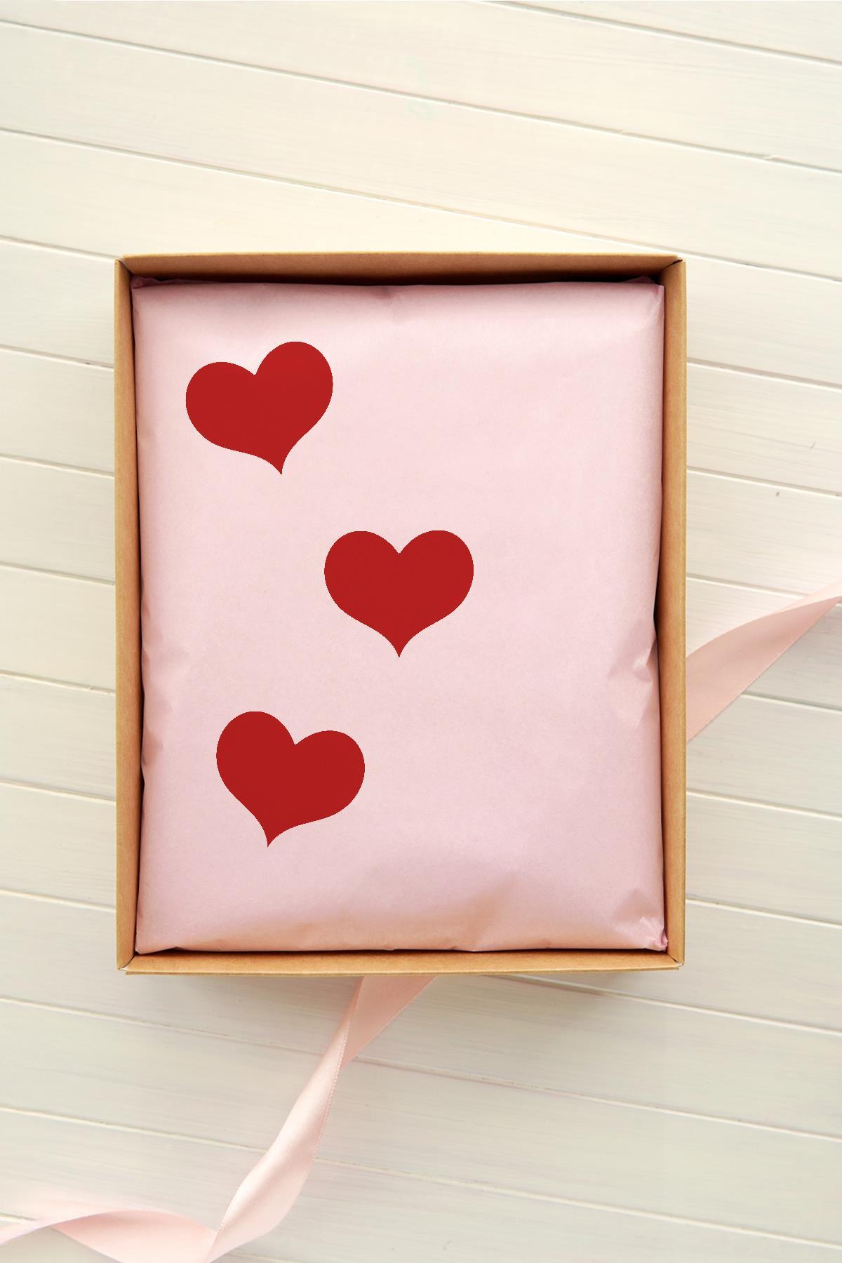 Yılbaşı Sevgililer Günü 3x4 cm 60 Adet Kalp Sticker Seti, Hediye Paketi Süsü - Paketleme -  Özel Kesimli