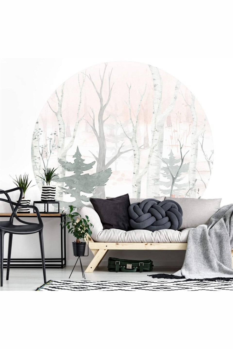 Yuvarlak Soft Renklerde Orman Manzaralı Duvar Sticker (95x95 cm)
