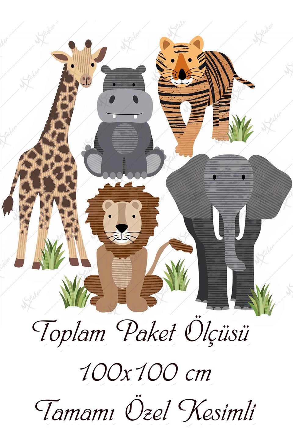 Zürafa Aslan Fil Kaplan Gergedan Hayvanlar Çocuk Oda Sticker Seti