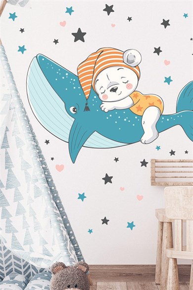  Balinada Uyuyan Ayıcık ve Yıldızlar Çocuk Bebek Odası Sticker Seti