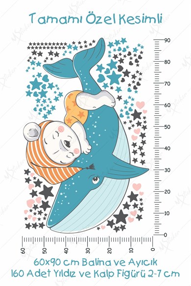  Balinada Uyuyan Ayıcık ve Yıldızlar Çocuk Bebek Odası Sticker Seti