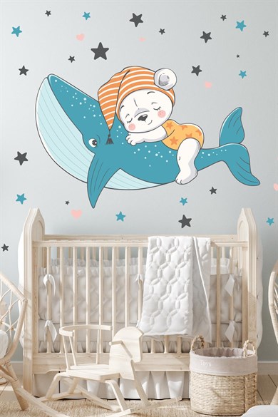  Balinada Uyuyan Ayıcık ve Yıldızlar Çocuk Bebek Odası Sticker Seti