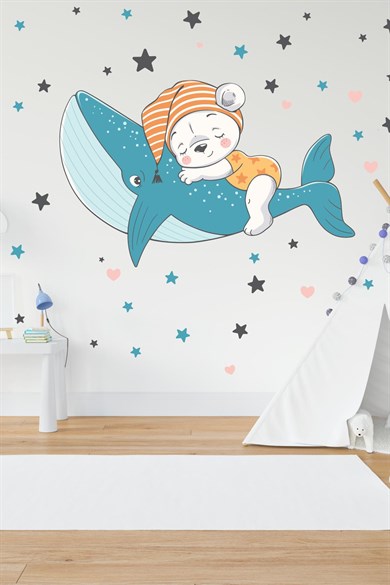  Balinada Uyuyan Ayıcık ve Yıldızlar Çocuk Bebek Odası Sticker Seti