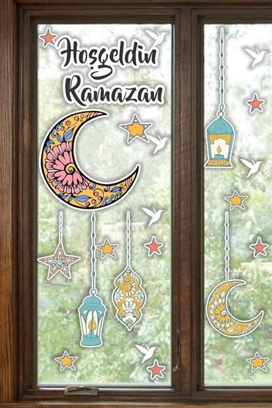 Hoşgeldin Ramazan Sticker Seti - Ramazan Kandilleri Hilal ve Yıldız Figürlü