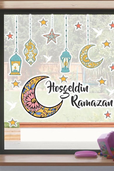 Hoşgeldin Ramazan Sticker Seti - Ramazan Kandilleri Hilal ve Yıldız Figürlü