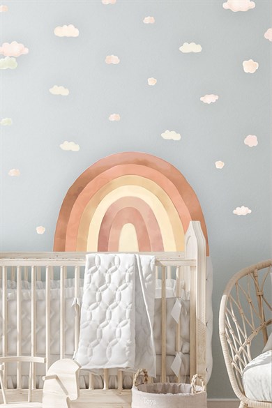  Soft Kahve Tonlarda Gökkuşağı Ve Bulutlar Çocuk Odası Sticker Seti