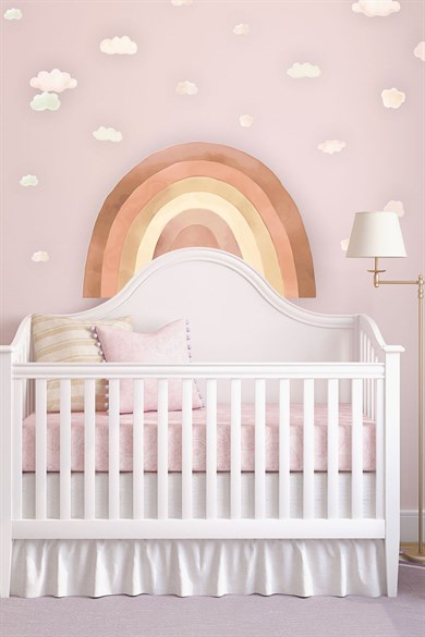  Soft Kahve Tonlarda Gökkuşağı Ve Bulutlar Çocuk Odası Sticker Seti